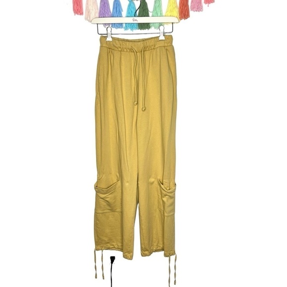 Zara Pants - Zara Cargo Green Sheen Wide Leg High Waisted Plush Cotton Sweatpants Small